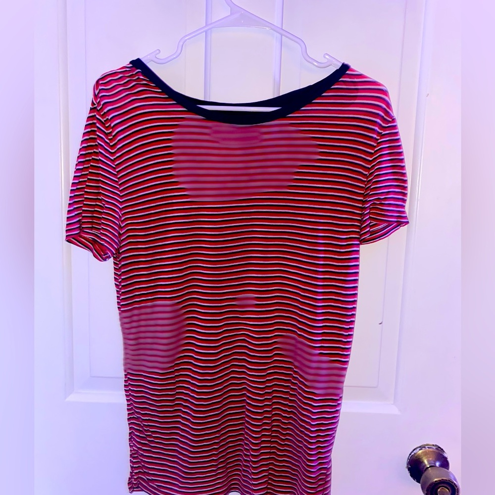 Thin soft and sexy red white and blue striped t-shirt